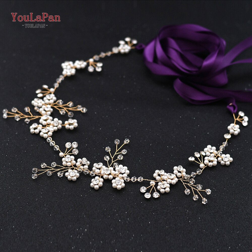 TOPQUEEN SH129 Goldene Hochzeit Kleider Gürtel Womens Perle Gürtel Kristall Braut Schärpe Hochzeit Gold Gürtel mit Perlen Dünne Braut Gürtel: Violett Schleife