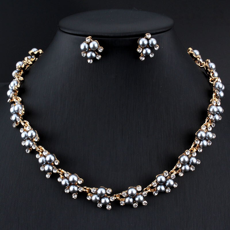 Jiayijiaduo Evening Dress Wedding Imitation Pearl Jewelry Sets Necklace Earrings for Charm Women Clothing Accessories Gold Color: 4