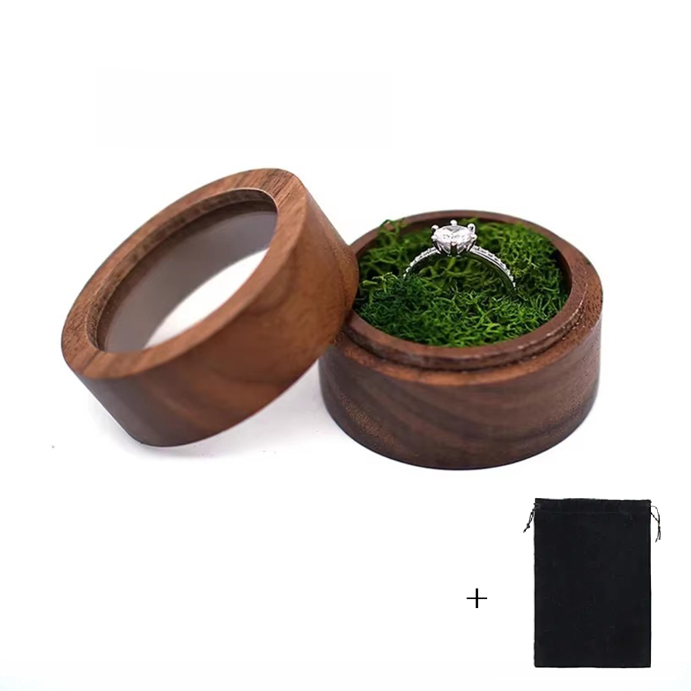 Caja de anillo de madera con logotipo personalizado gratuito, grabado en madera, propuesta de boda, compromiso, madera redonda, caja de anillo con nombre y fecha personalizados gratis: S / Blanco