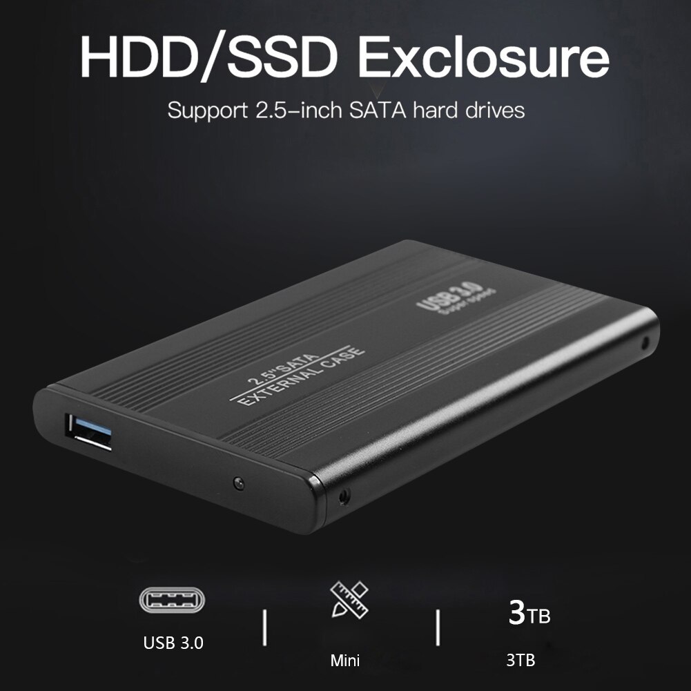 2.5 tums usb 3.0 extern hdd-hölje låda sata till usb 3.0 hdd hårddiskfodral 5 gbps aluminium ssd-låda stöd 3tb för bärbar dator