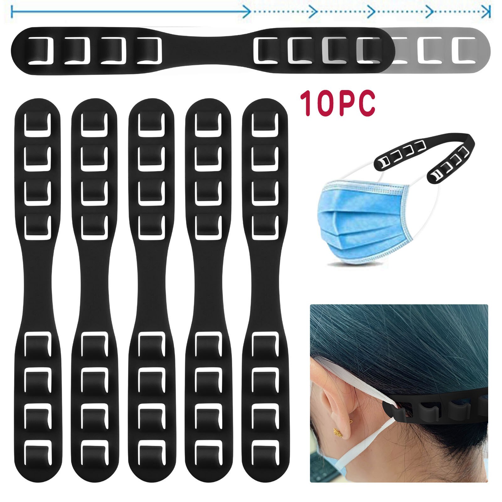 10PC Third Gear Adjustable Anti-slip Mask Ear Grips Extension Hook Face Masks Buckle Extend Belt Ear Hooks For Mask Diy Tools