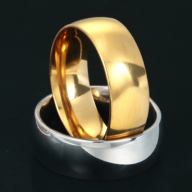 Auxauxme 8mm rustfrit stål skinnende poleret ring guld bryllup forlovelsesringe til mænd kvinder enkle smykker