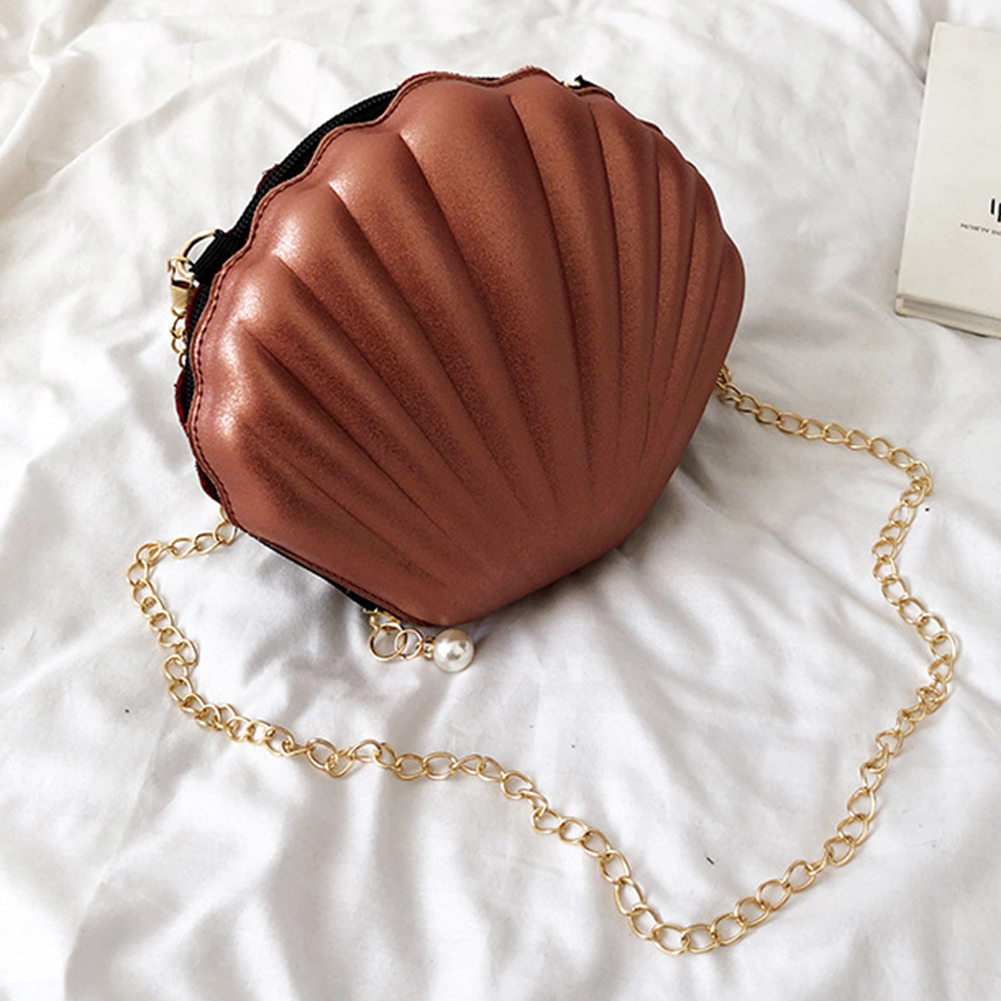 Kvinner budbringer shopping mini skulder søt crossbody bag fest metall kjede skallformet glidelås lukking paljetter