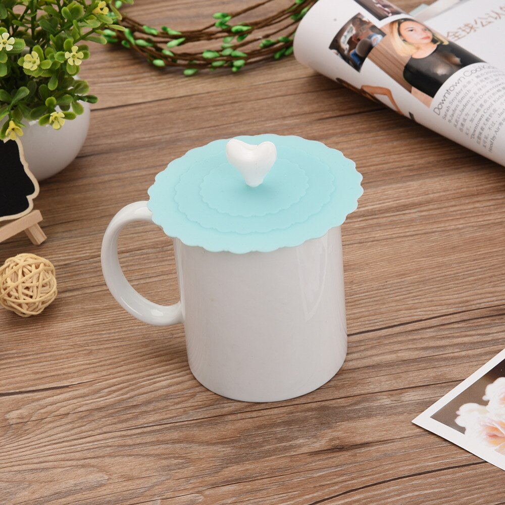 Love Heart Fashionable Food-grade Silicone Cup Cover Heat-resistant Safe Healthy Silicone Lids 9 Colors