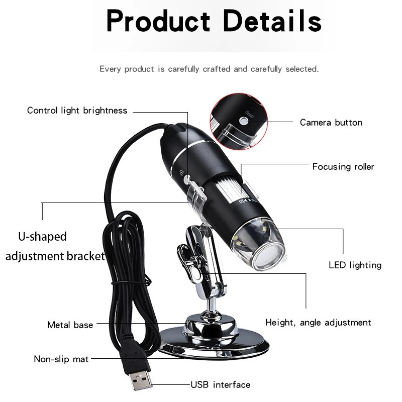 Professionele Usb Digitale Microscoop 1000X 1600X 8 Leds 2MP Elektronische Microscoop Endoscoop Zoom Camera Vergrootglas + Lift Stand