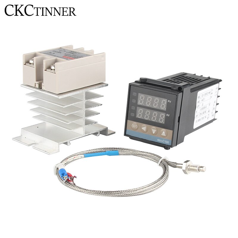 REX-C100 Digital RKC PID Thermostat Temperature Controller digital REX-C100/ 40A SSR Relay/K Thermocouple Probe/heat sink: set3