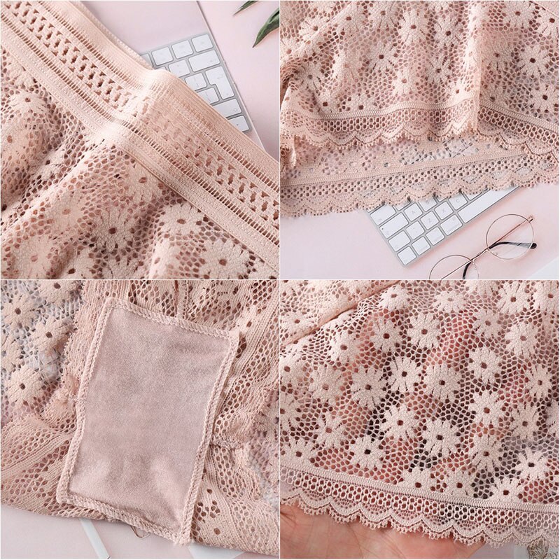 Women Lace Floral Panties Underwear Thin Briefs Sexy Hollow Panties Flower Intimates Underwear