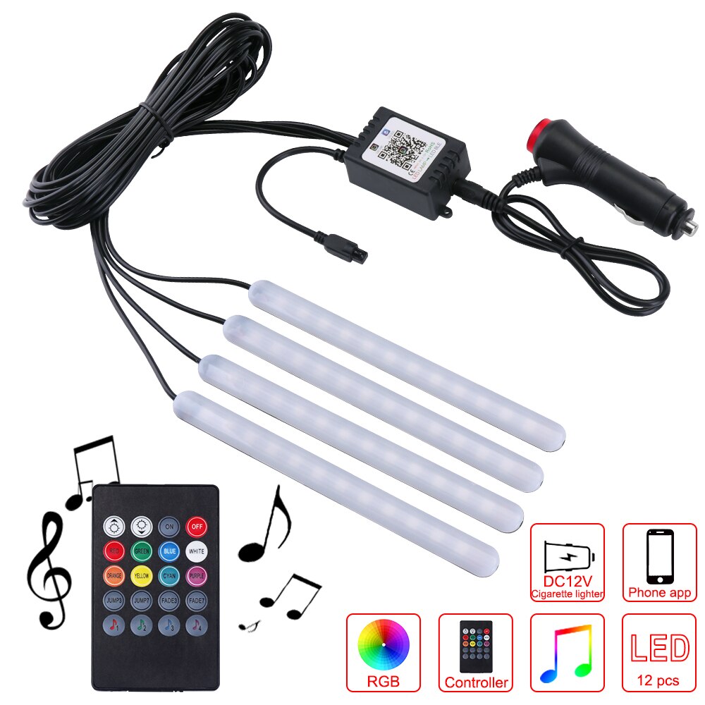 Usb-ljus bil interiör ljus led strip ljus flerfärgad musik sensor justerbar bil fotvägg ljus med telefon app styrning: 12v för app