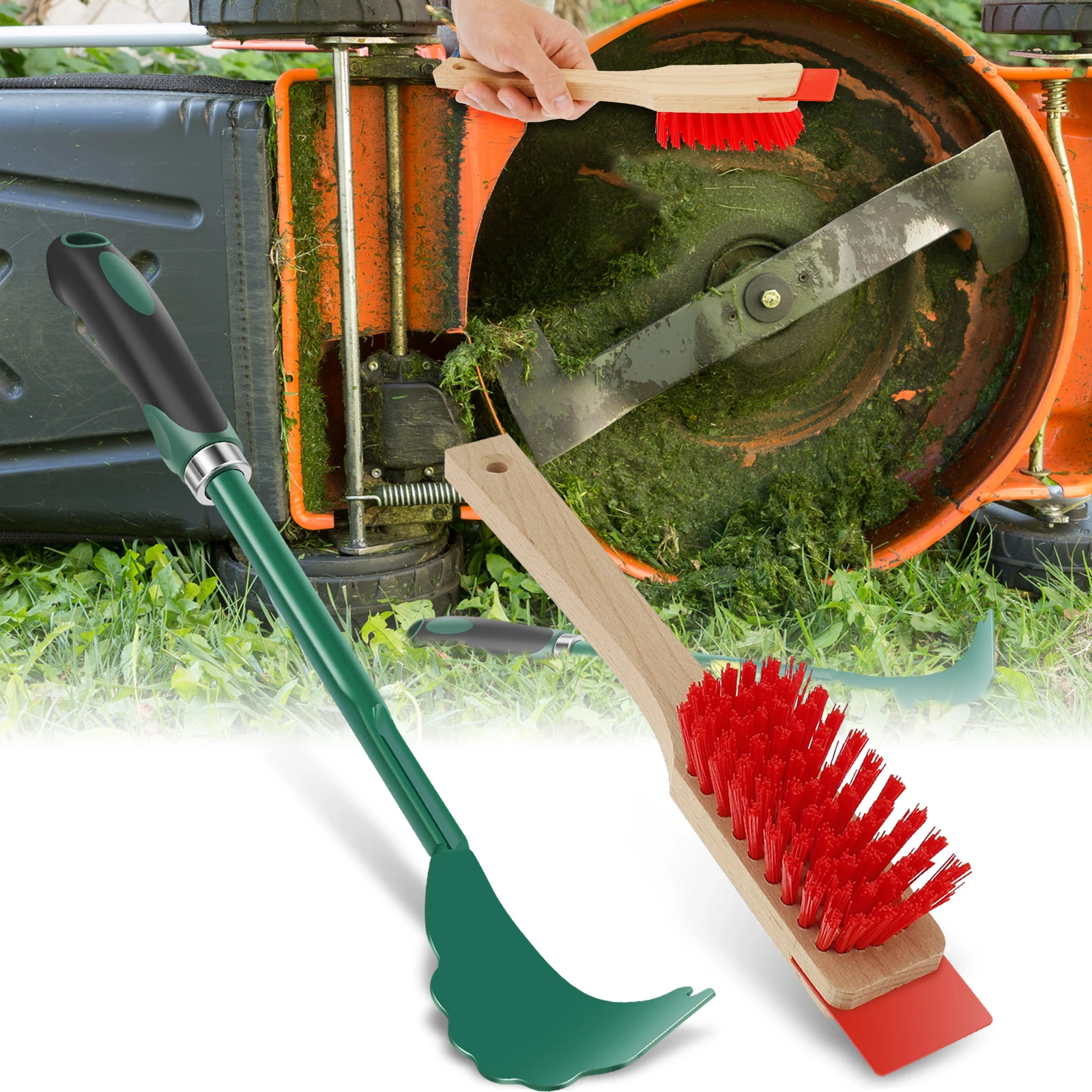 Maaier Dek Schraper Dek Cleaner Tool met Stijve Borstel Grasmaaier Longhandle Onderhoud Schraper Reinigingsgereedschap voor Tuin