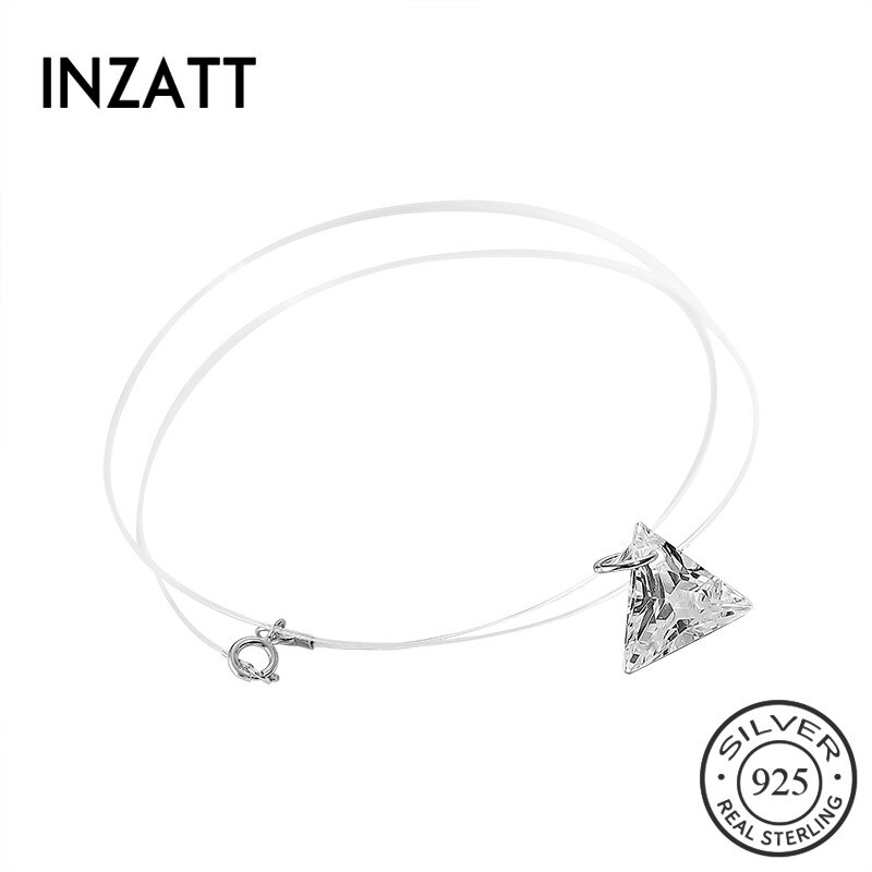 Inzatt Echt 925 Sterling Zilveren Vislijn Leuke Geometrische Zirkoon Hanger Ketting Fijne Sieraden Romantische Choker Voor Vrouwen