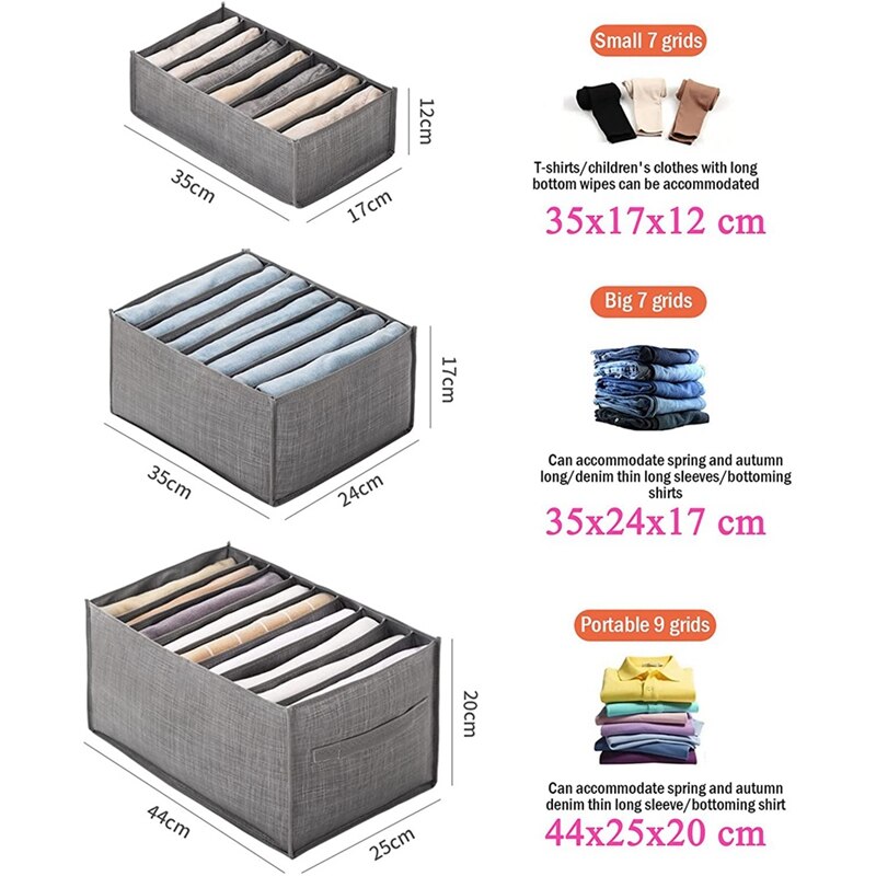 3 Piece Wardrobe Organizer, Storage Boxes, Jeans Organizer, Stackable Storage Box, Gray Storage Box for Drawers Closet