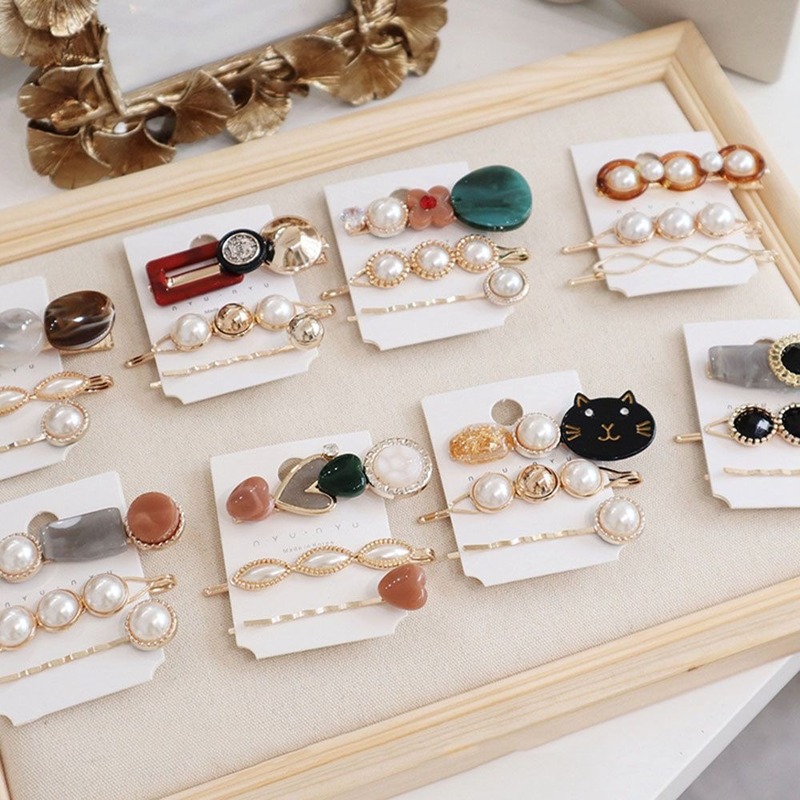 3PCS Korea Vintage Zoete Parel Haarspeldjes Parels Haarspelden Geometrische Bloem Barrett Vrouwen Haaraccessoires Hairgrip