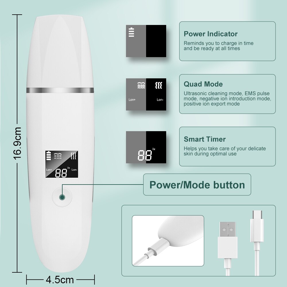 Ultrasonic Skin Scrubber Vibration Face Spatula Bl... – Grandado