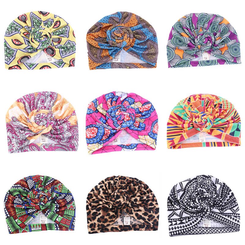 Zomer Baby Tulband Hoeden Meisjes Jongen Kruis Knoop Hoofddoek Mode Print Cap Fotografie Props Beanie Ademend Katoen Kinderen Hoed