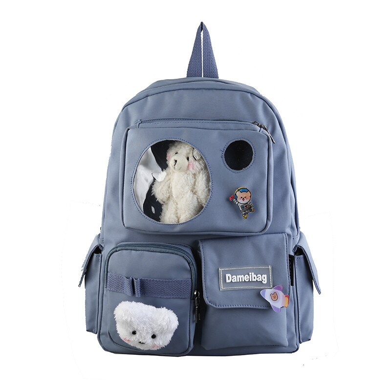 Cute Backpack For College Girls Student Laptop Backpack Clear Ita Bag Women Travel Knapsack Large Capacity Bagpack with Pin H202: blue / with only 3 pins
