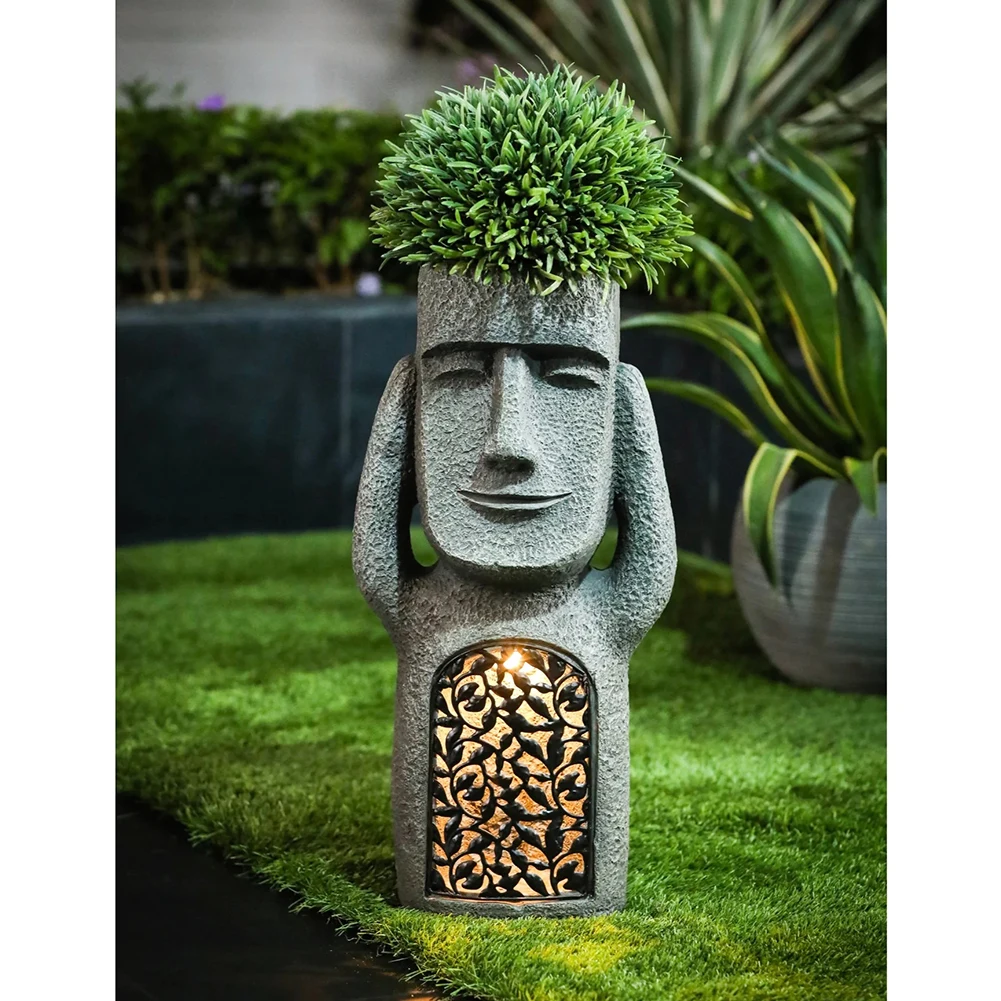 See Hear Speak No Evil Garden Easter Island Statues Resin Sculpture Outdoor Decoration Home Vase Statue Decor Figurine