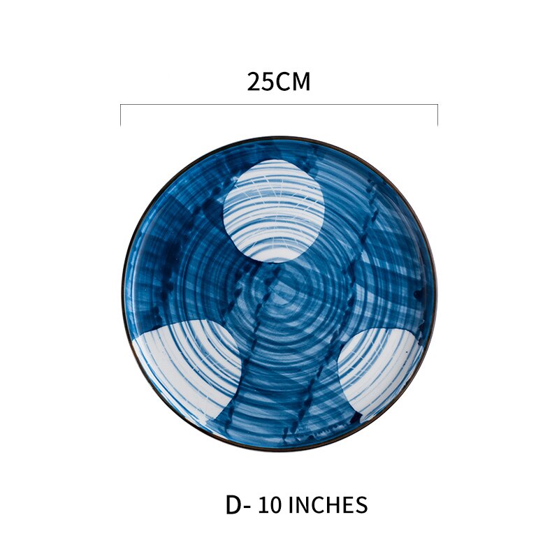 RHE-platos de dibujo a mano de estilo japonés, juego de cerámica, plato redondo para carne, Pizza, utensilios de cocina, vajilla de porcelana para Sushi,: D-10 inch