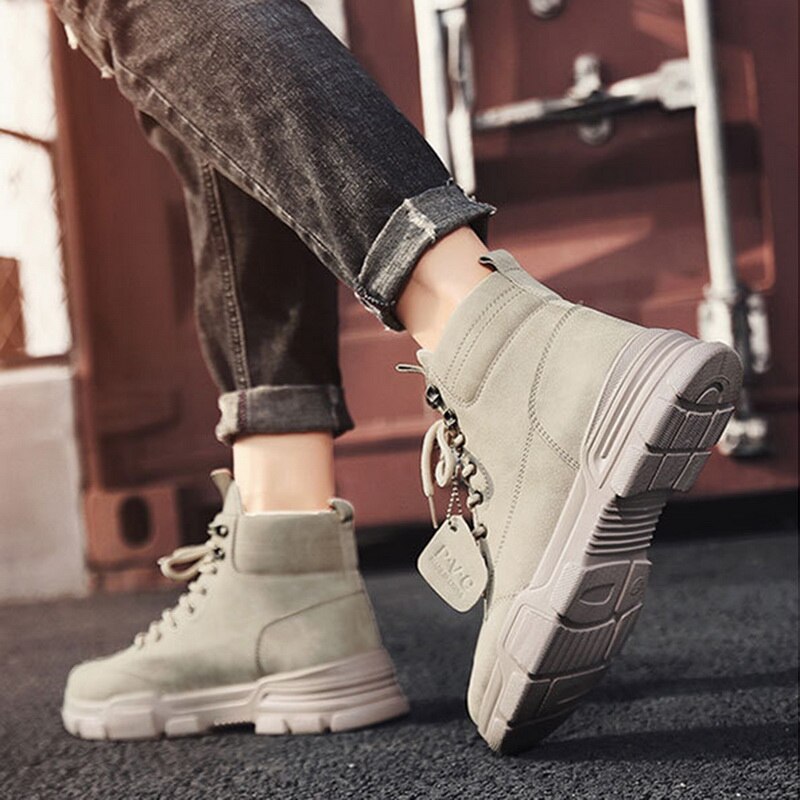 Botines de cuero vulcanizados para hombre, zapatillas deportivas informales, altas