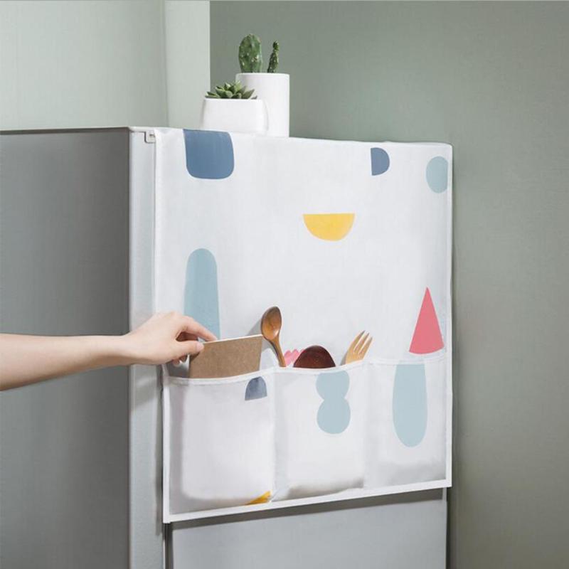 Praktisk støvtæt køleskabsdæksel med 6 lommer opbevaringstaskeholder til husholdningsvaskemaskine, køkkenredskaber