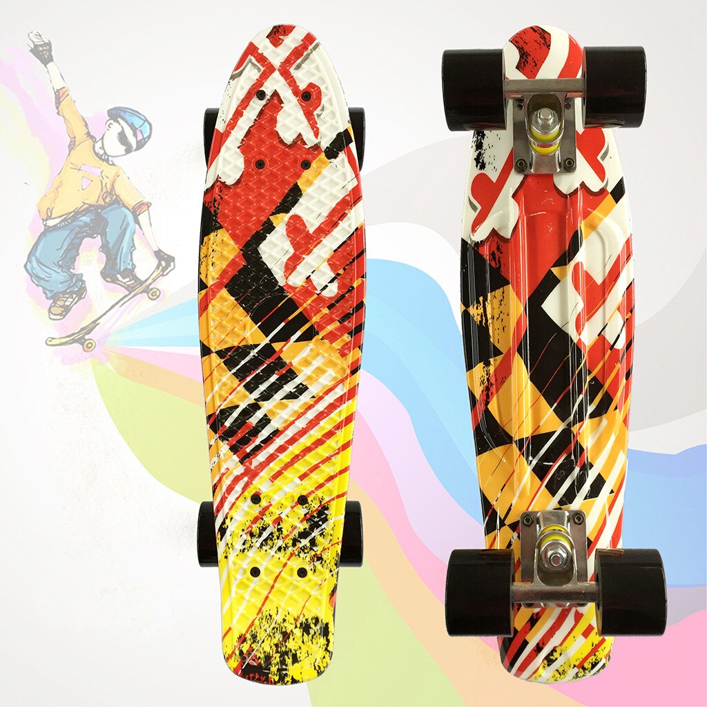 22inch Plastic Mini Cruiser Skateboard Long Board Banana Retro Skate Longboard Graphic Printed Children's Scooter #3: E