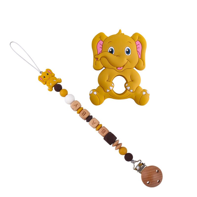 Cute Elephant Baby Infant Chewing Silicone Pacifier Soother Dummy Clips Chain Set Newborn Baby: Camel