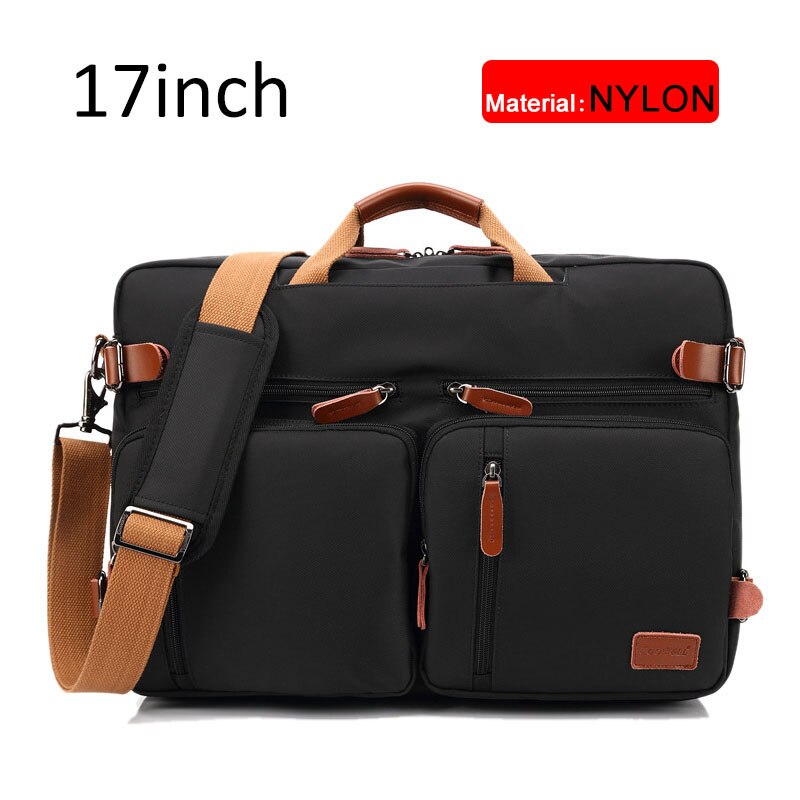 17 Inch Convertible Briefcase For Men Business Handbag Messenger Bag Casual Laptop Multifunctional Travel Bags Male: Black nylon 17 inch