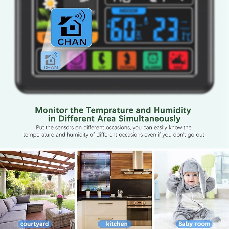 Weather Stations Thermometer Hygrometer Sensor Digital Monitor Full Touchscreen Wireless Weather Clock
