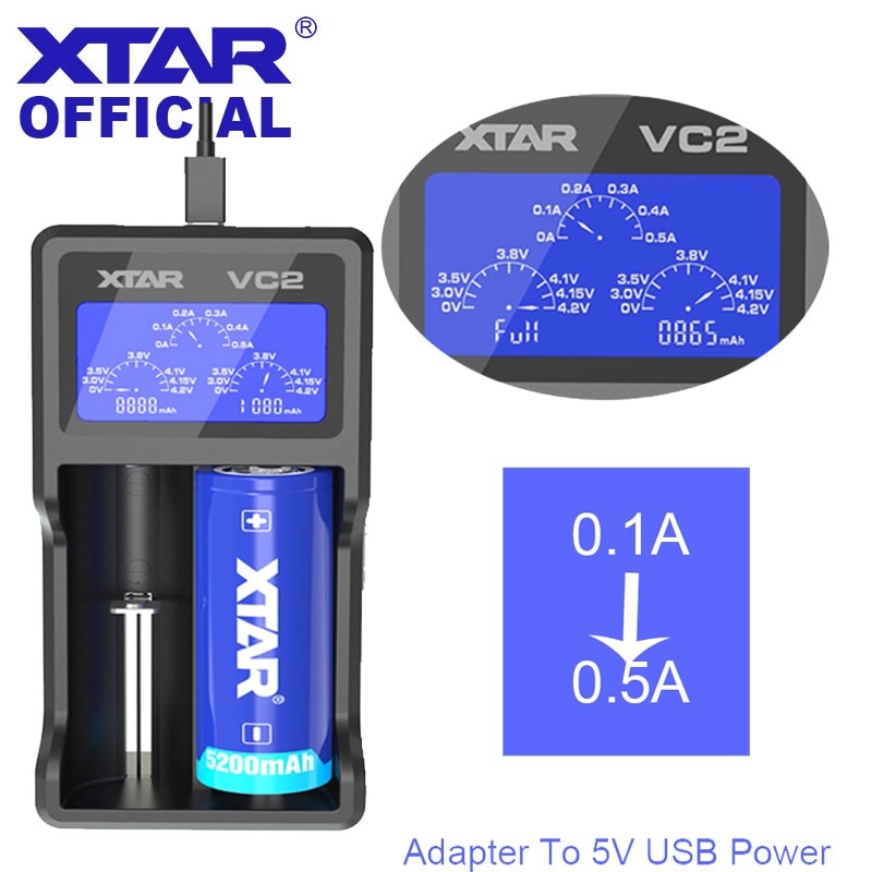 Xtar VC2 Lcd Oplader Voor 10440/16340/14500/14650/17670/18350/18490/18500/18700/26650/ 22650/ 20700/21700/18650 Acculader
