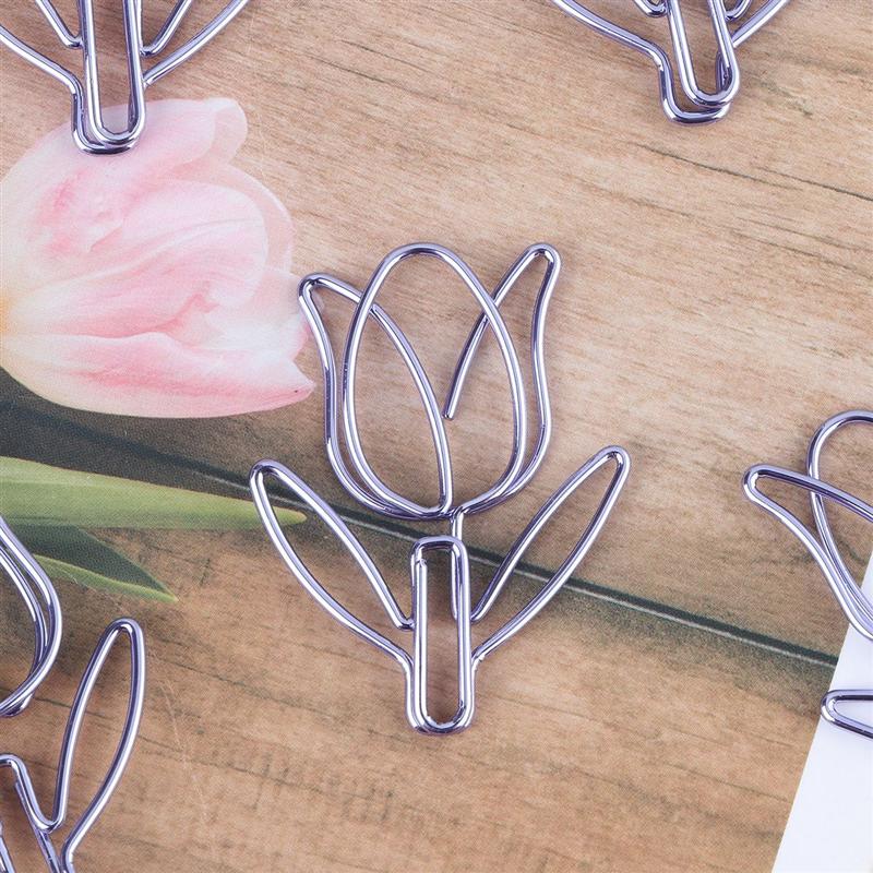 12pcs Cartoon Paper Clips Purple Tulip Shape Paper Clips Paper Pins Bookmark Clamps Paper Clamps (Purple)