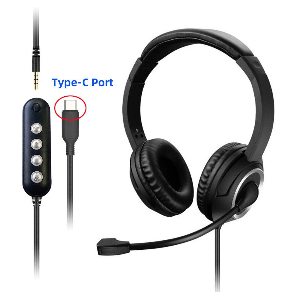 Mpow U10 USB 3.5mm Wired Headset with Noise Canceling Mic&amp;Memory Earmuff In-line Control Headphone for Office Call Online Class: Type-C Port