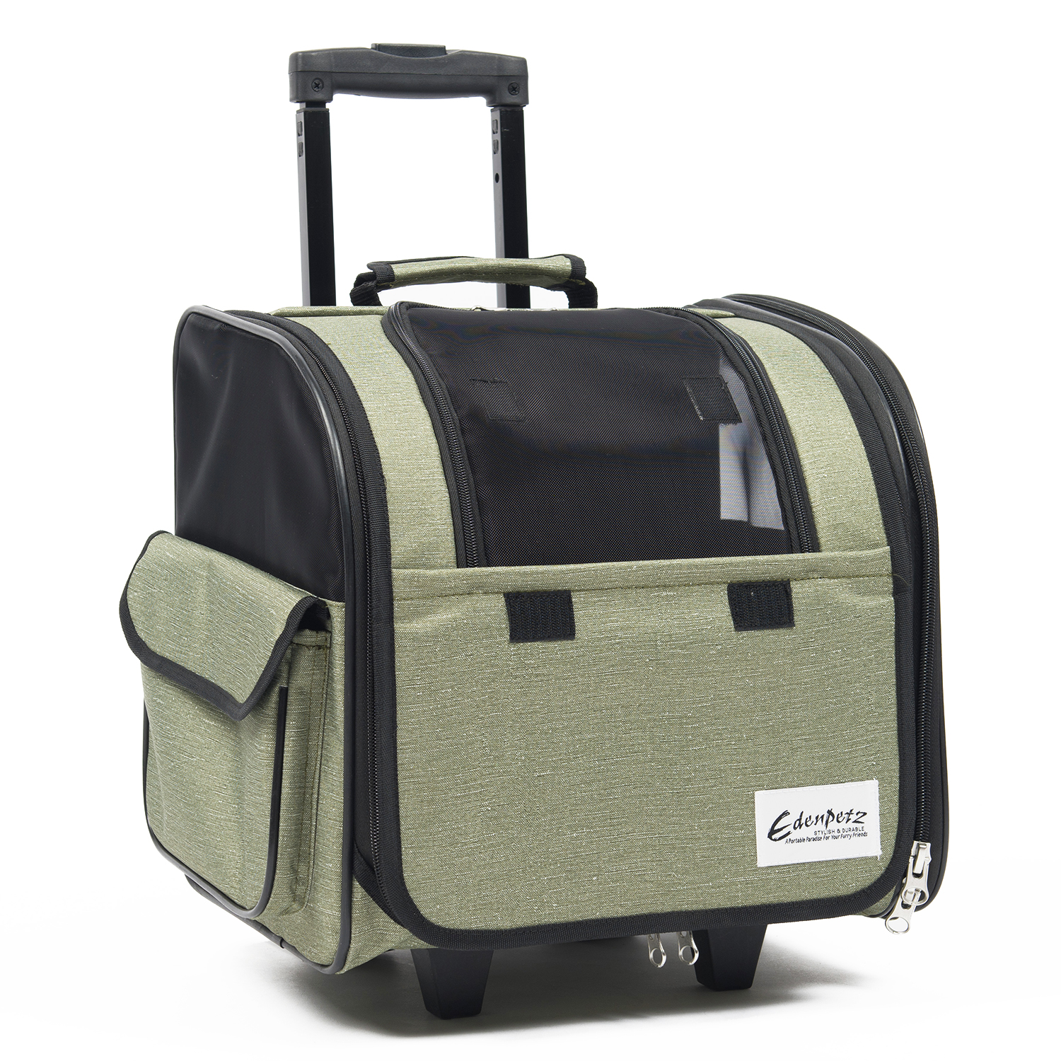 Pet Backpack On Wheels Multifunctional Breathable Cat Carrier Bag Transport Airline Approved Pet Stroller For Dogs Cat: Green