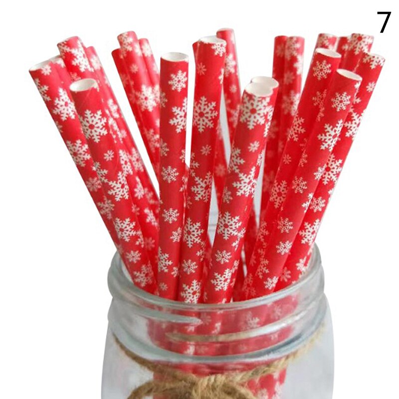 Christmas Paper Straws Snowflake Drinking Straw Merry Christmas Decorations For Home Xmas Year Party Supplies: N7