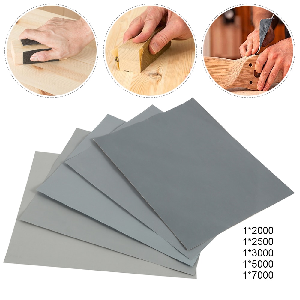 5pcs Sandpaper Set 2000 2500 3000 5000 7000 Grit Sanding Paper Water/Dry Abrasive SandPapers for Wood Metal Polishing