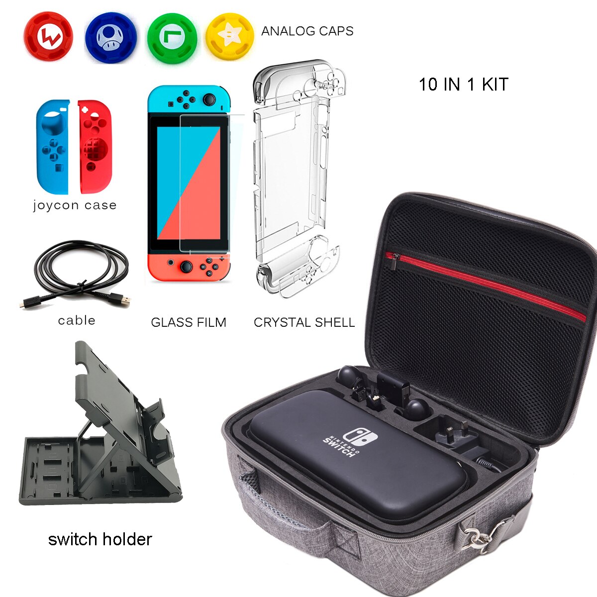 Kit de bolsa de almacenamiento 10 en 1 para Nintendo Switch, carcasa dura, Estuche de transporte, caja de accesorios para Nintendo Switch, resistente al agua: I