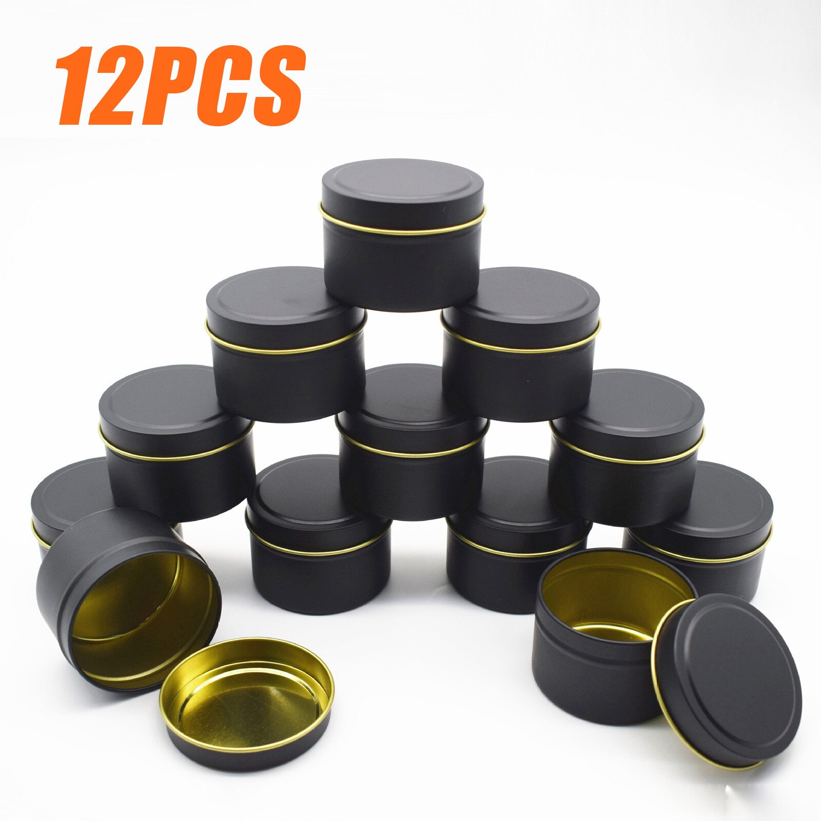 12 Pack 4 ozs Empty Candle Jars with Lids 3-Inch Seamless Decorative Gold Metal Oil Candle Can Storage Bottle Storage Can: Default Title