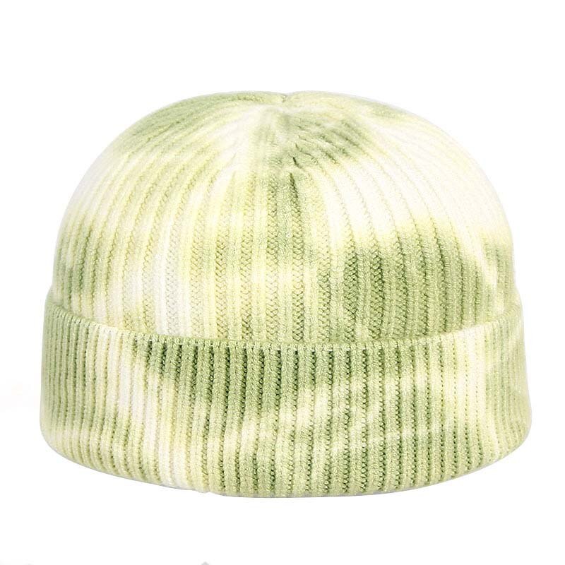 Men Hip Hop Tie Dye Knitted Hats Harajuku Streetwear Skullies Beanies Hats Autumn Winter Soft Cotton Warm Caps Japanese Style: A15702 Green