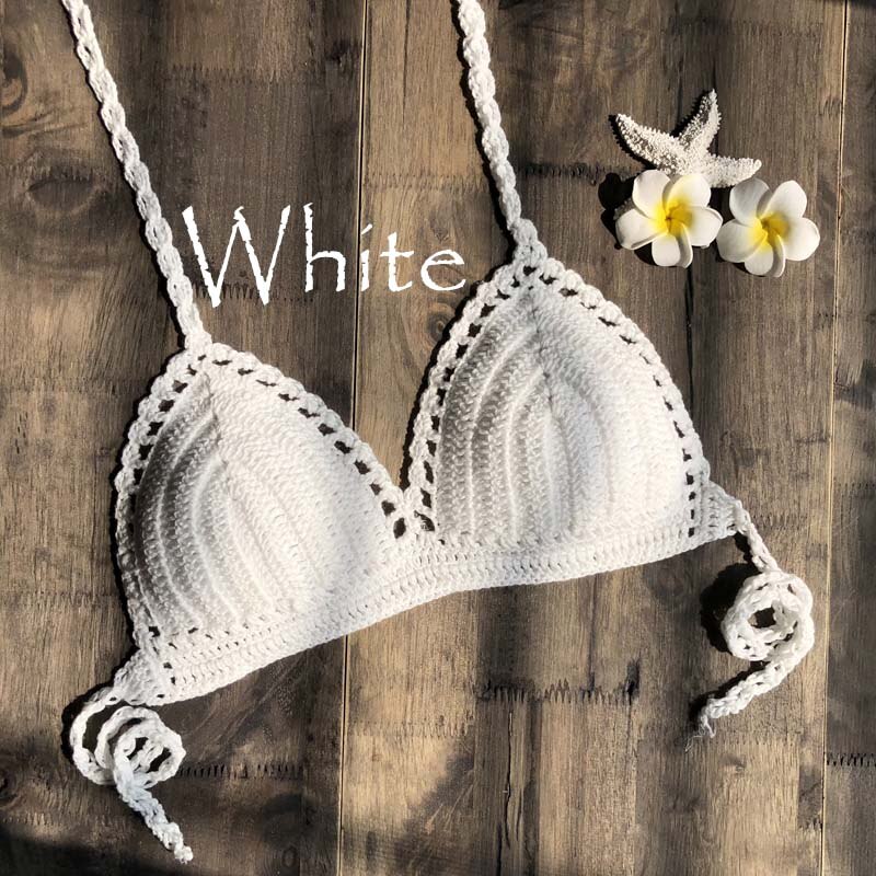 Bikini solidi Mujer costume da bagno all'uncinetto Bikini rosso Top in maglia Bikini Sexy reggiseno da nuoto da donna costumi da bagno femminili di grandi dimensioni s-xl 2019 nuovo: XL / White