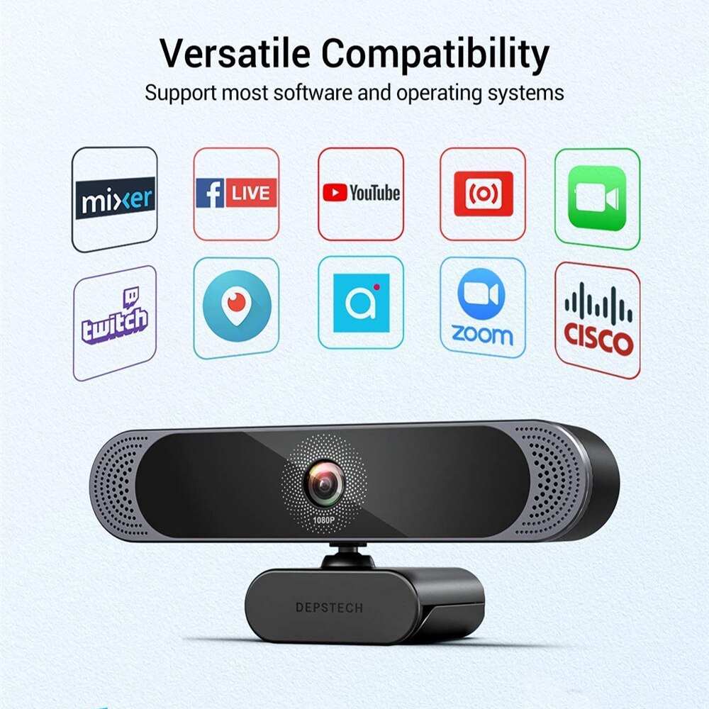 Depstech Full Hd 1080P Webcam Computer Pc Web Camera Met Privacy Cover Statief En Dual Microfoon Webcam Voor Desktop pc