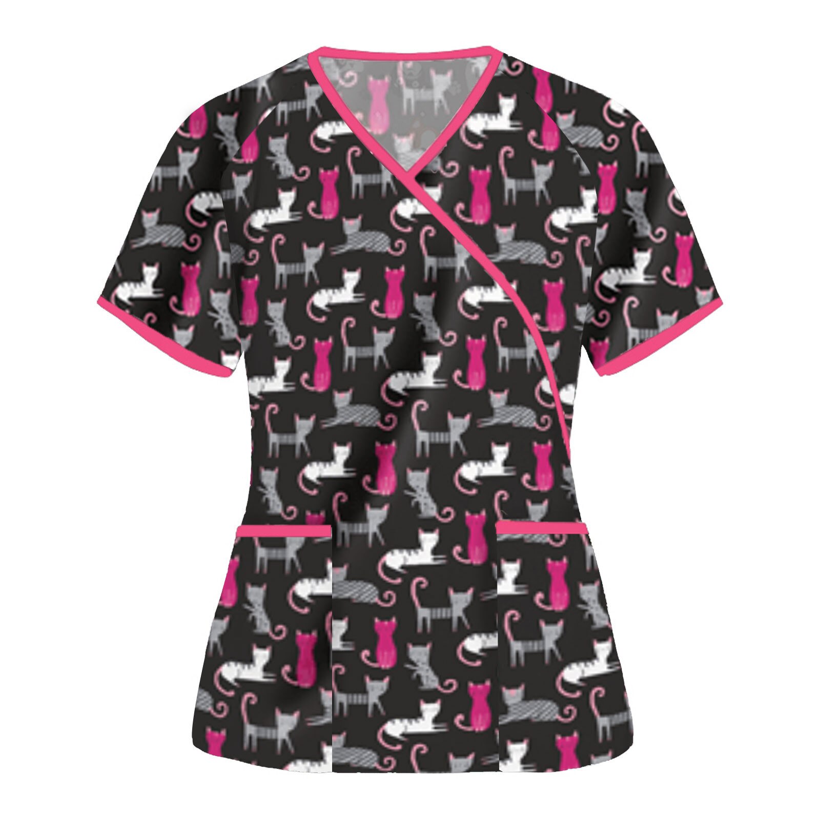 Scrubs Medische Uniformen Vrouwen Kleding Korte Mouw V-hals T-shirt Tops Werken Uniform Zomer Print Blouse Scrub Tops J30: HT / S