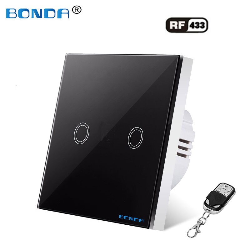 Bonda Wall Switch, Eu Standaard, Wit Kristal, Gehard Glas Panel, Touch Schakelaar, touch Screen Remote Contro Ac220v, 1Gang 1way: RF black 2