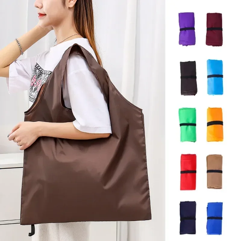 Foldable Shopping Bag Reusable Travel Grocery Bag Eco-Friendly One Shoulder Handbag for Travel Solid Color Supermarket Tote Bags