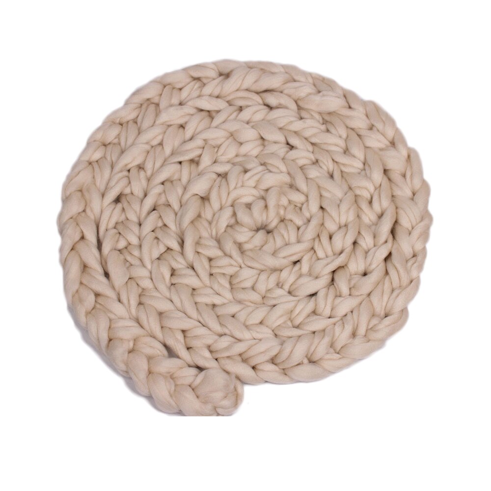 Handmade Woven Baby Blankets Wool Crochet Basket Filler Newborn Twisted Braid Photography Props Chunky Knit Blanket: Beige