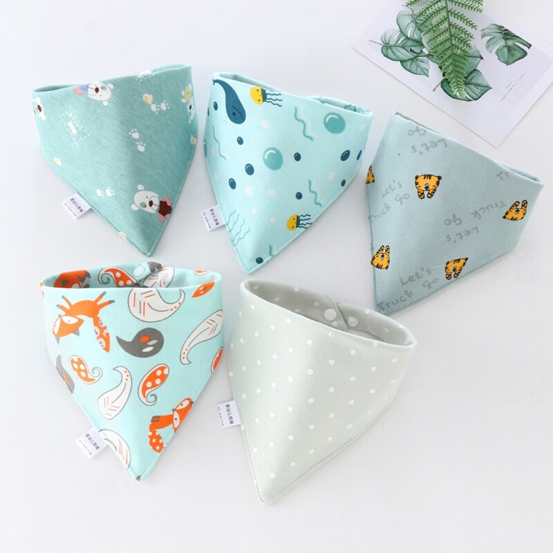 5 Pcs/Pack Baby Cotton Feeding Bibs Cartoon Print Bandana Saliva Triangle Dribble Towel Apron Infant Scarf