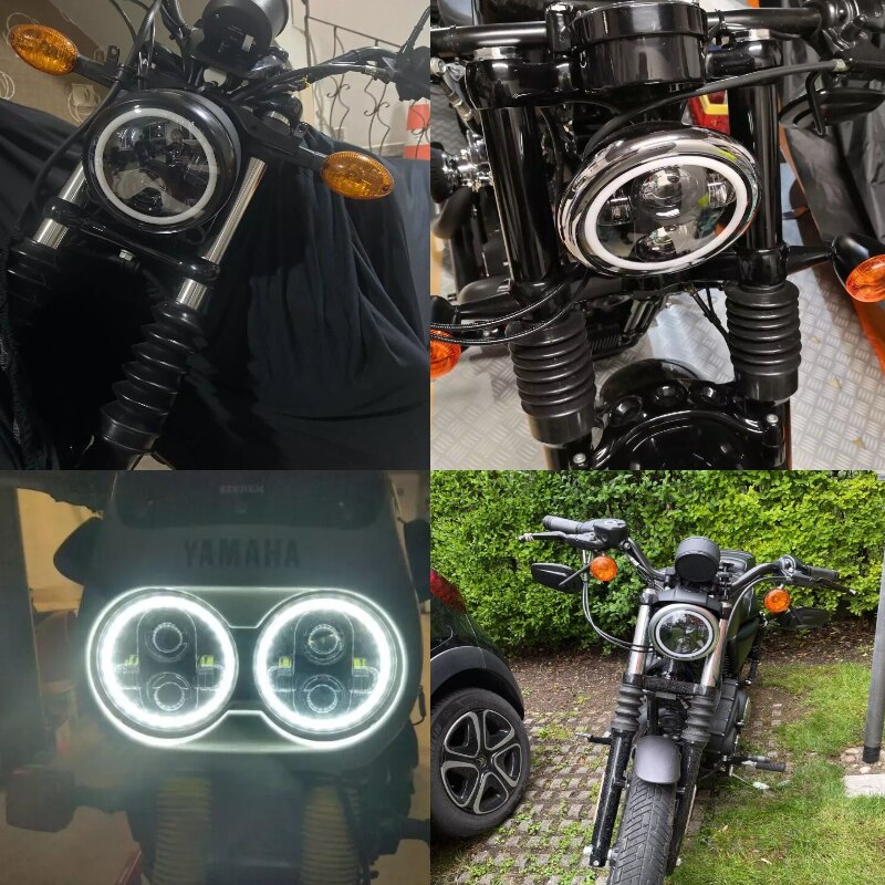 5.75&quot; inch LED Projector Headlight with Halo Angel Eyes White DRL Lights for Honda Shadow Aero Phantom VLX 600 750 VT 1100