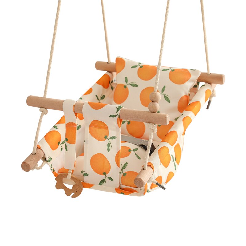 Baby Canvas Schommel Stoel Opknoping Hout Kinderen Kleuterschool Speelgoed Buiten Indoor Kleine Mand Beige Swingende Schommelstoel Baby Speelgoed