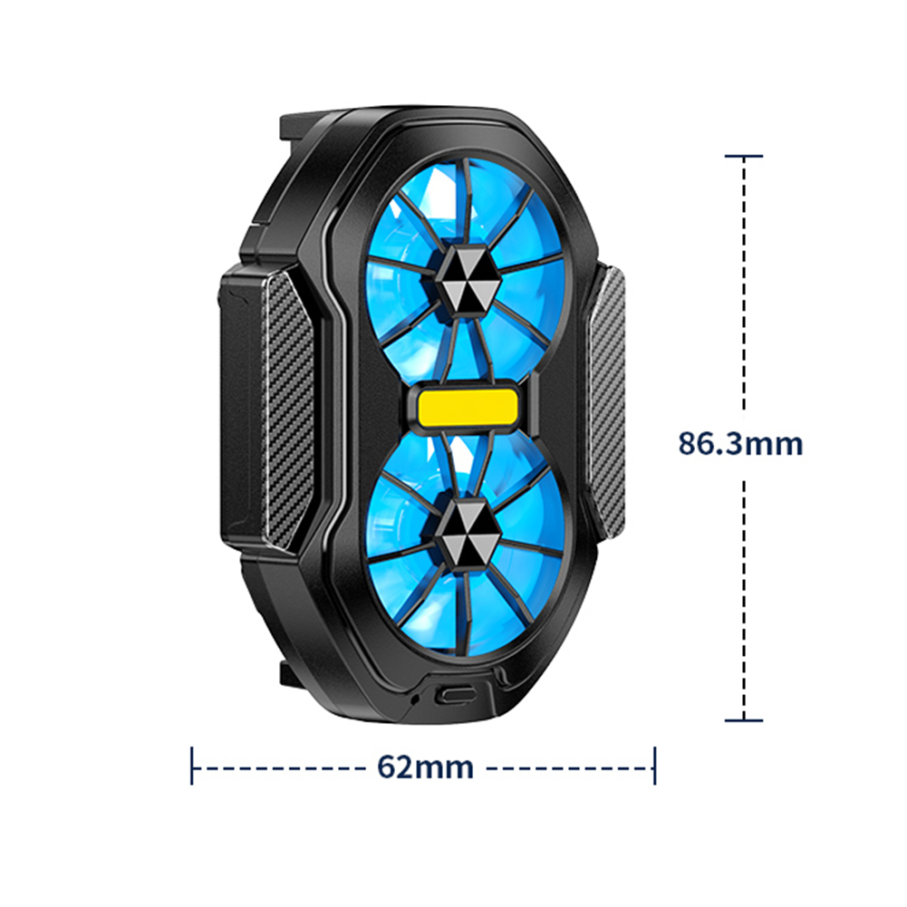 Dual Fan Mobile Phone Cooler Plug-in/Rechargeable Cell Phone Cooling Fan Type-C with Blue Light for Android IOS PUBG Game Cooler
