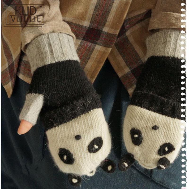 Mori Girl Lolita Kawaii medio dedo dibujos animados encantador oso León invierno guantes De lana guantes gruesos sin dedos calientes Luvas De Inverno