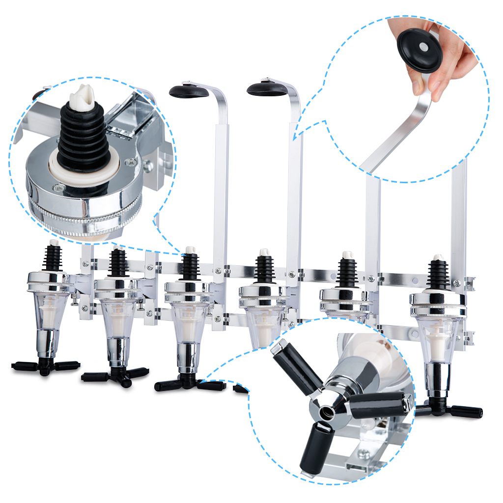 Väggfäste 6- station spritdispenser bar butler vin dispenser alkohol flaska dispenser dricka pourer bar verktyg tillbehör