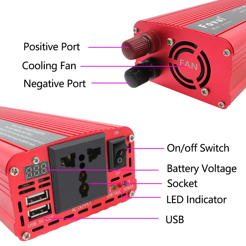 Power Inverter Dual USB 5000W peak DC 12V to AC 220V Portable Car Charger Converter Adapter DC 24 to AC 230 Modified Sine Wave
