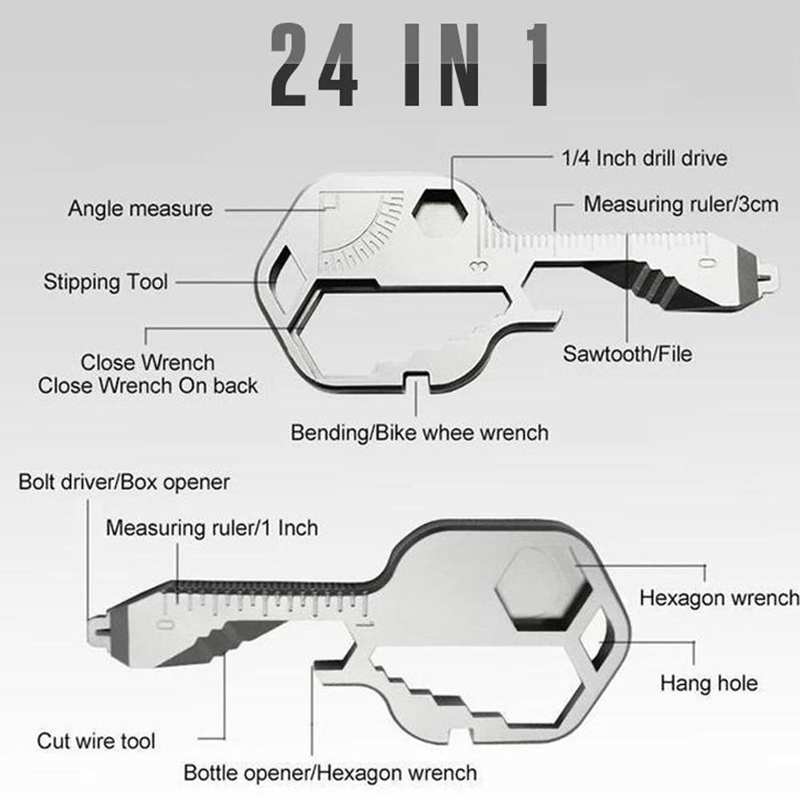24 in 1 Multi-Tool Key Bottle Opener Hex Wrench Measuring Ruler Key Shaped Pocket Tool